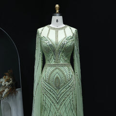 Green Mermaid Evening Dress with Cape Sleeves