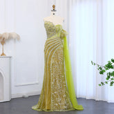 Mermaid Cape Sleeve Scalloped Green Evening Dress