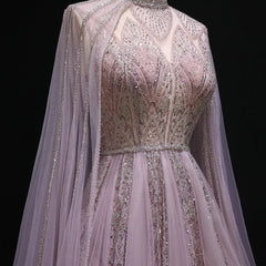 Pink Cape Sleeves Brown Party Gown