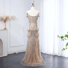 Crystal Silver Gray Mermaid Prom Party Gowns