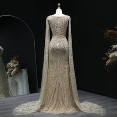 White Feather Mermaid Evening Dresses Cape Sleeves