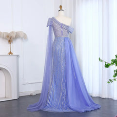 One-Shoulder Cape Sleeves Overskirt Party Gown