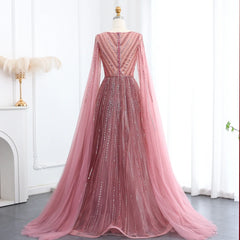 Tulle Sweep Train Crystal Evening Dress