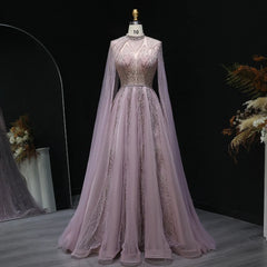 Pink Cape Sleeves Brown Party Gown