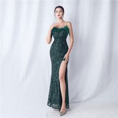 All Pieces Positioning Floral Cutting HOrdered Ostrich Hair High End Evening Dress