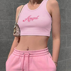 Geripptes Oberteil mit Engel-Print