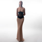 Apricot Lace Stretch Strapless Dress Slim Dress High Elastic Sheath Dress Dress