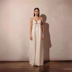 Apricot V neck with Shoulder Straps Loose Sleeveless Straight Vacation Dress