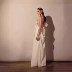 Apricot V neck with Shoulder Straps Loose Sleeveless Straight Vacation Dress