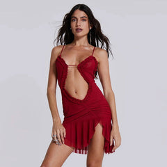 Arrival Backless Dress Trend Mesh Splicing Sling Cropped Outfit Short Dress for
