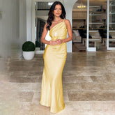 Arrival Dress One Shoulder Pleated Backless Sleeveless Dress Slim Fit Maxi Dress