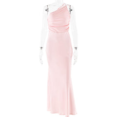 Arrival Dress One Shoulder Pleated Backless Sleeveless Dress Slim Fit Maxi Dress