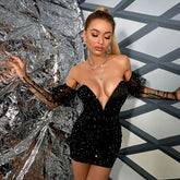 Arrival Sequined Backless Dress Deep V Plunge Chest Wrapped Dress off-Shoulder Gift