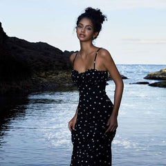 Arrival French Slim Fit Backless Polka Dot Brace Dress