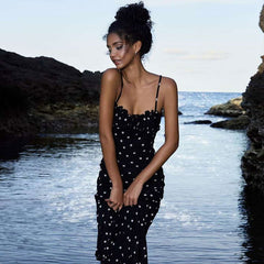 Arrival French Slim Fit Backless Polka Dot Brace Dress