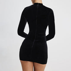 Arrival round Neck Long Sleeve See through Stitching Dress Tight Hip