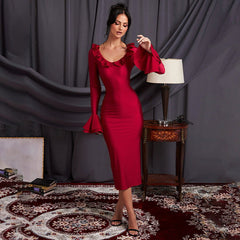 Bell Sleeve High Waist Fishtail Dress