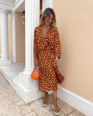 Vestido casual de manga larga con estampado digital