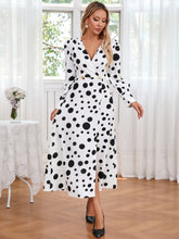 Dress Long Sleeve Spotted Printed V neck Dress