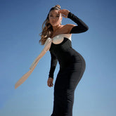 Color Matching Strap Off Shoulder Bandeau Slim Fit