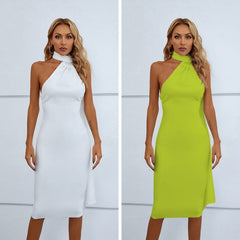 Vestido ajustado sin espalda, con cuello halter, estilo pañuelo, para niña