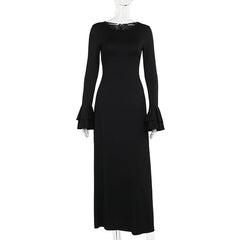 Elegantes Kleid, figurbetont, mit Rüschen und langen Ärmeln