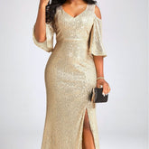 Elegant Off Shoulder Gold Sequ Annual Party Evening Dress Cocktail Evening Dress Dress