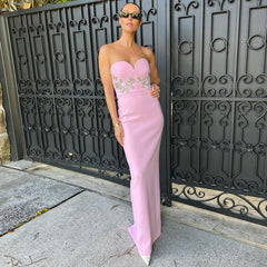Elegant Pink Dress Tube Top Maxi Dress Elegant Formal