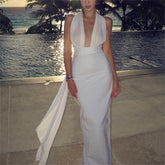 Elegant Black White Slim Halter Maxi Dress One Shoulder Backless Dress