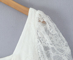 Lace Stitching Elegant Lady Lotus Rhizome Node Solid Color Dress Short Dress