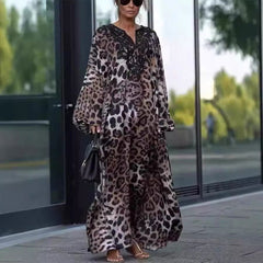 Loose Leopard Print Long Sleeve Dress