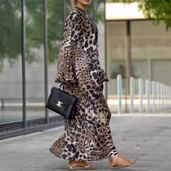 Loose Leopard Print Long Sleeve Dress