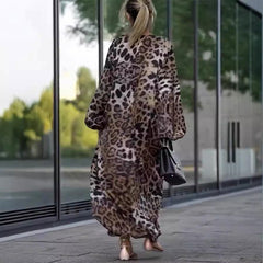 Loose Leopard Print Long Sleeve Dress