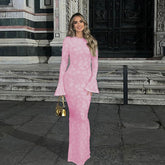 Maxi DressElegant Slim Jacquard Backless Lace up round Neck