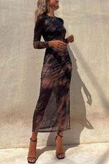 Mesh Print Slim Stretch Long Sleeve Dress