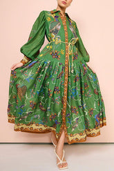 Printed Cardigan Printed Wide Hem Long Sleeve Dress for Amplified craft