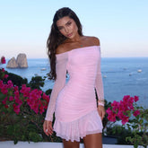 Pleated Tube Top Dress Long Sleeve Slim Fit