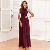 Shiny off Shoulder Backless Wedding Party Dress Sleeveless Halter Evening A line Maxi Dress