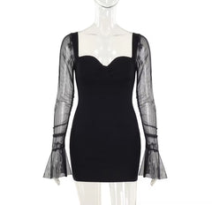 Socialite Mesh Stitching Long Sleeve Slim Fit