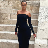 Solid Color Long Sleeve Tube Top Dress Backless Slim Fit Dress