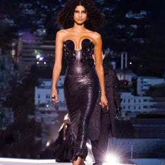 Three Dimensional Floral Sequin Strapless Dress Catwalk Dress Nightclub Sexy