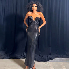 Three Dimensional Floral Sequin Strapless Dress Catwalk Dress Nightclub Sexy