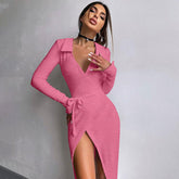 Arrival Long Sleeve Dress Sheath Lace up Waist Split Dress