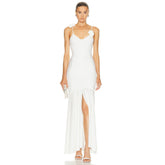 Black White Two Color Three Dimensional Floral Pleated Ice Silk Suspender Evening Dress