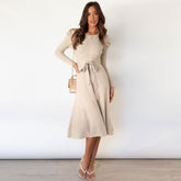 Bubble Long Sleeve Knitted Dress Mid-Length Elegant Slimming High Waist Big Swing Dress Base Sweater Dress