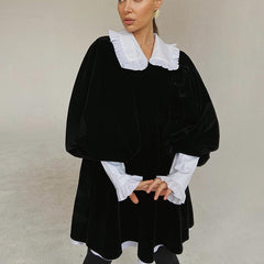 Design French Doll Collar Casual Velvet Black Dress Dress Petti dress for