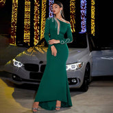 Dress Sequin Stitching Slim Sheath Party Long Sleeve Evening Dress