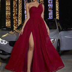 Elegant Dress One Shoulder Slim Fit Pleated Party Cocktail Birthday Dress