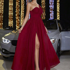 Elegant Dress One Shoulder Slim Fit Pleated Party Cocktail Birthday Dress