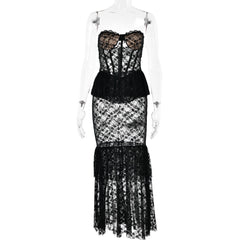 Lace See through Tube Top Fishtail Dress Tight Night Club Long Dress
